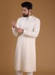 Thread Work Cream Color Kurta Pajama